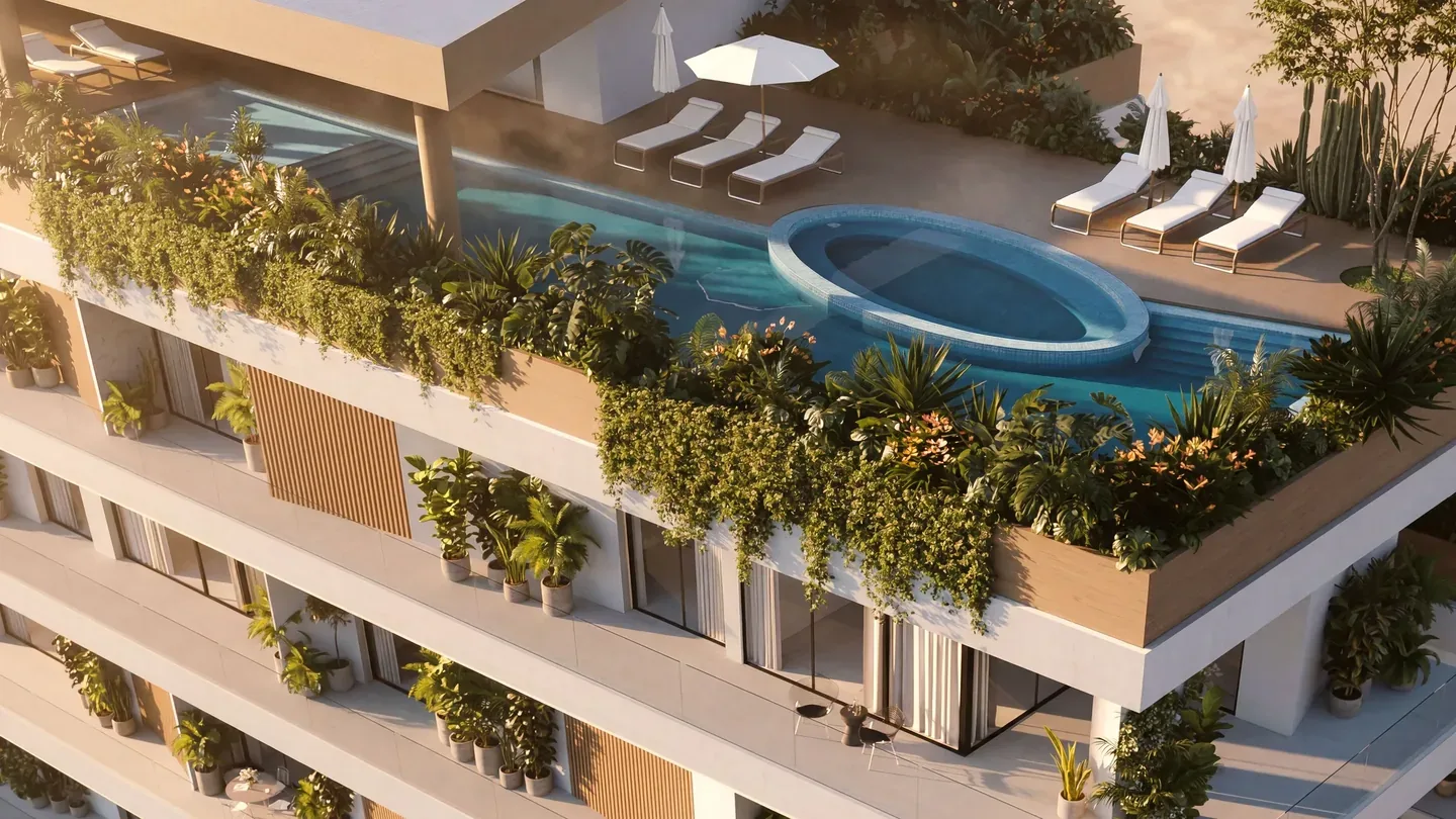 Rooftop pool at Lunaya Terraces